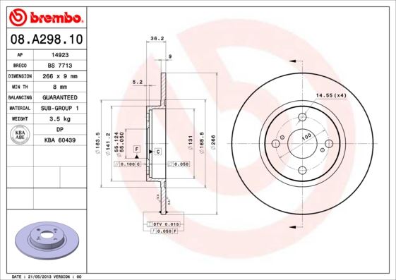 BREMBO 08A29810 Fren Diski Arka Standard Toyota