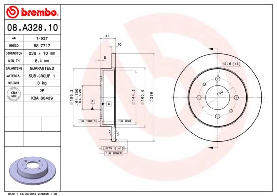 BREMBO 08A32810 Fren Diski Arka Standard Mitsubishi