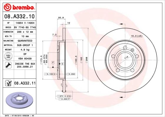 BREMBO 08A33211 Arka Fren Aynasi A4-A4 Avant 8ed.B7 2.0 Tfsi/2.0 Tdi/2.5 Tdi/2.7 Tdi.3.0 Quattro.3.0 Tdi.3.2 Fsi 986479252-Df4756
