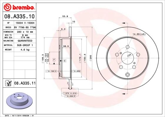 BREMBO 08A33510 Arka Fren Diski Dolu Tip Toyota Avensis 1.6l 3zz-Fe Zzt250 03-08 / 2.0l 1az-Fe 1azfse Azt250 03-08 / 2.0l 1ad-Ftv Adt250 06-08 / 2.0l 1cd-Ftv Cdt250 03-08 280 Çap X 5 Bijon - Adet Disk Fiyatıdır