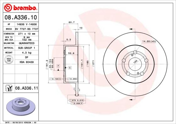 BREMBO 08A33611 Fren Diski Arka Uv Coated Toyota