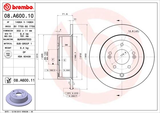 BREMBO 08A60011 Arka Fren Diski Dolu Tip Hyundai Santa Fe 2.2l D4eb 06-12 302 Çap X 5 Bijon - Adet Disk Fiyatıdı R