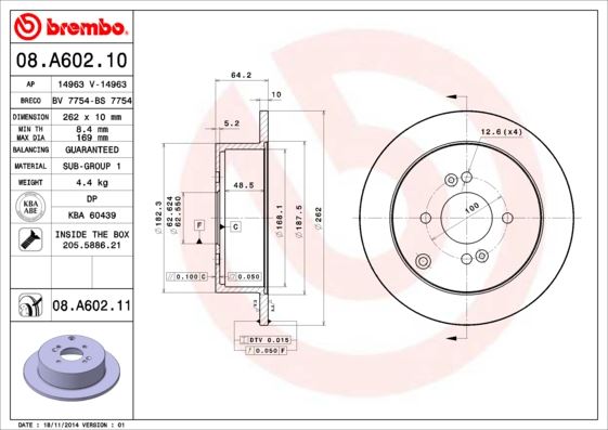 BREMBO 08A60210 Arka Fren Diski Dolu Tip Hyundai Accent Era 1.6l 06-10 / İ20 1.2l 1.4l 1.6l 06-10 / Getz 1.5l D3ea Crdi 02-05 / Kia Rio 1.4l 1.5l 1.6l 05-> - 262 Çap X 4 Bijon Adet Disk Fiyatıdır