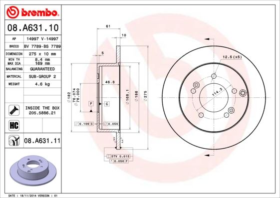 BREMBO 08A63111 Fren Diski Arka Uv Coated Kia