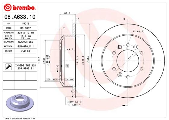 BREMBO 08A63310 Fren Diski Arka Standard Kia