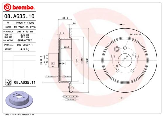 BREMBO 08A63511 Fren Diski Arka Uv Coated Lexus