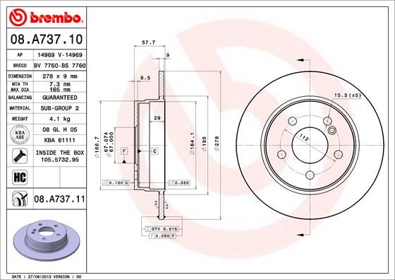 BREMBO 08A73710 Fren Diski Arka Mercedes C-Class W204 S204 C204
