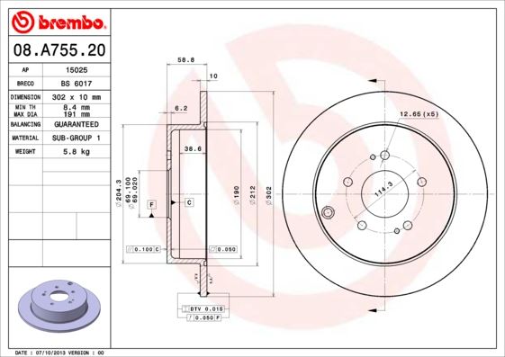 BREMBO 08A75520 Fren Diski Arka Standard Mitsubishi