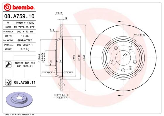 BREMBO 08A75910 Arka Fren Aynasi A4-A5 1.8-2.0 07 > A6 1.8-2.0 11 > A7 2.0-2.8 11 > Q5 2.0 09 > 986479382-Df4848