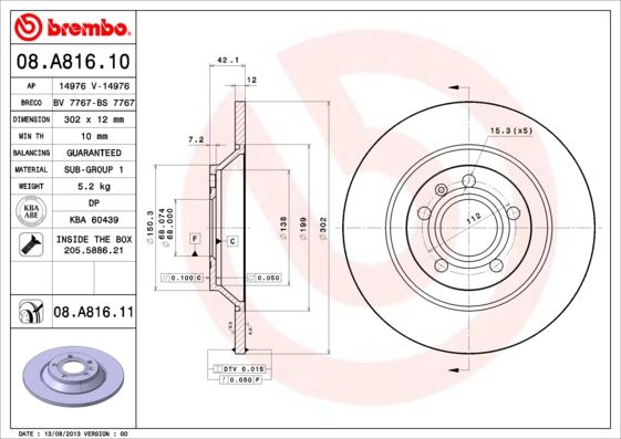 BREMBO 08A81611 Arka Fren Aynasi A6 Allroad 4fh 2.7 Tdi Quattro/3.0 Tdi Quattro 06- 986479458-Df4776