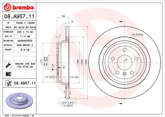BREMBO 08A95711 Fren Diski Arka Mercedes W166 C292