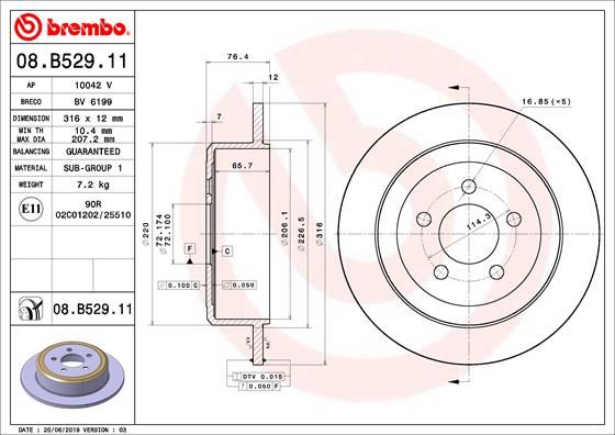 BREMBO 08B52911 Arka Fren Diski Jeep Cherokee 08> Dodge Nitro 06>12