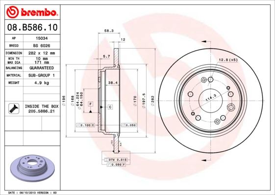 BREMBO 08B58610 Fren Diski Arka Standard Honda