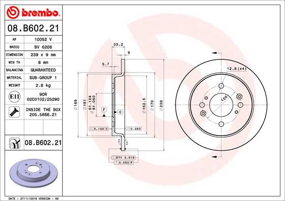 BREMBO 08B60221 Arka Fren Diski Dolu Tip - Kaplamali Honda Jazz 1.4l L15b2 Gk3 Kasa 16-> 239 Çap X 4 Bijon - A Det Disk Fiyatıdır
