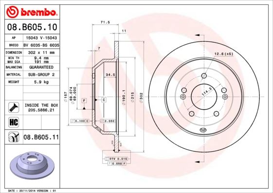 BREMBO 08B60511 Fren Diski Arka Uv Coated Hyundai