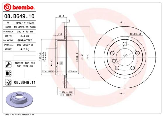 BREMBO 08B64911 Fren Diski Arka Mini R60-R61 Mini Cooper Countryman 10- Kaplamali