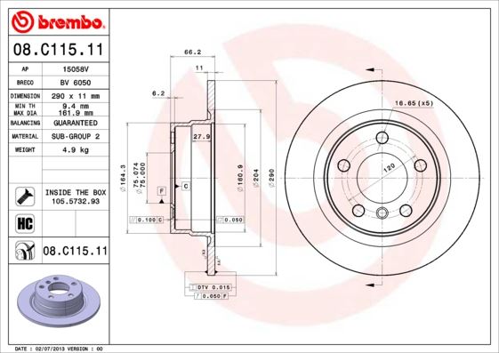 BREMBO 08C11511 Fren Diski Arka Bmw F20 F21 F22 F23