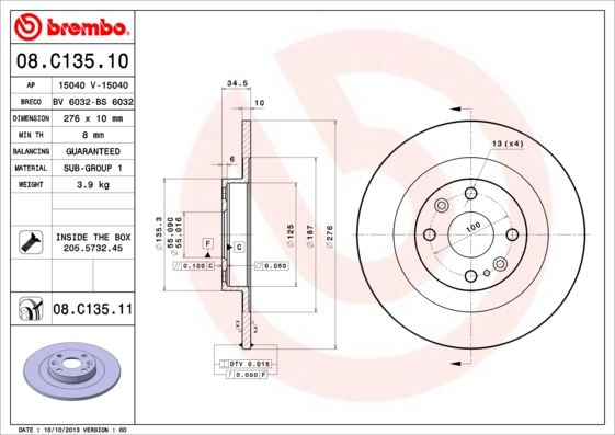 BRE-08.C135.11 Fren Diski Arka Uv Coated Mazda