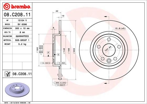 BREMBO 08C20811 Fren Diski Arka Land Rover Discovery Sport L550 . Jaguar E-Pace X540 Xe X760 Xf X260