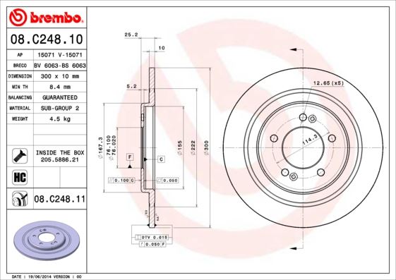 BREMBO 08C24811 Fren Diski Arka Kaplamali Hyundai I40 17 - 18 Jant