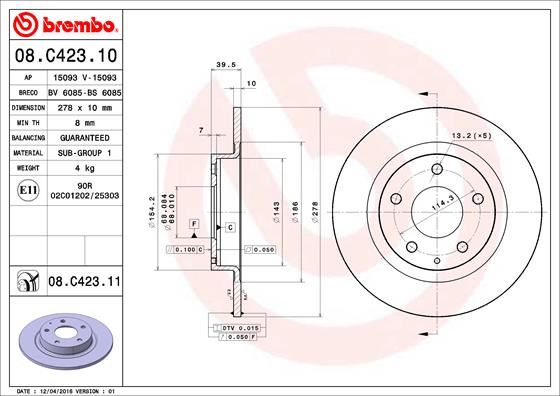 BREMBO 08C42311 Fren Diski Arka Uv Coated Mazda
