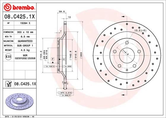 BREMBO 08C4251X Fren Diski On Arka Xtra Mazda