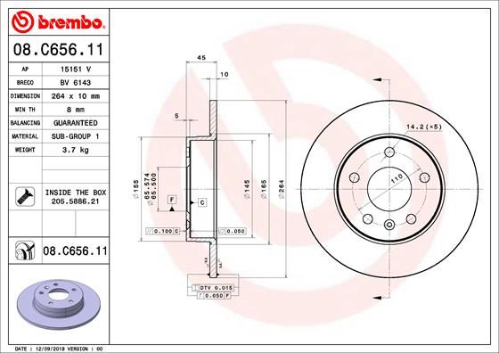 BREMBO 08C65611 Arka Fren Aynasi Zafira B 05>15 264x10x5dl Dolu