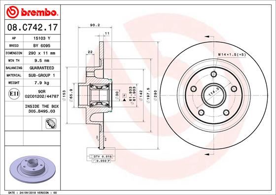 BREMBO 08C74217 Fren Diski Arka With Bearing Kit Renault