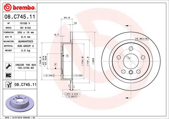 BRE-08.C745.11 Fren Diski Arka F55/F56/F57