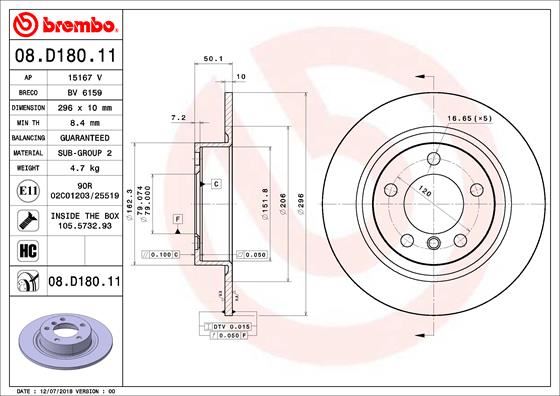 BREMBO 08D18011 Fren Diski Arka Uv Coated Mini
