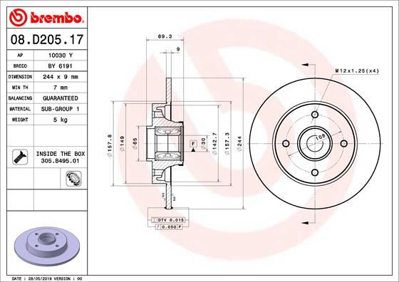 BREMBO 08D20517 Arka Fren Aynasi Poryali Crossland-C4 Cactus-C3-C3 Aircross-2008-208 244x9x4dl Dolu