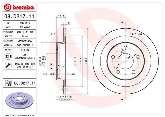 BREMBO 08D21711 Fren Diski Arka Uv Coated Honda