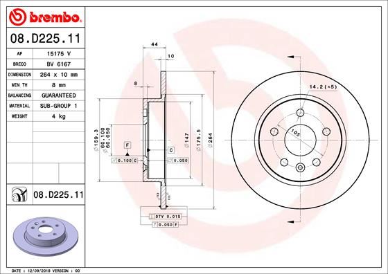 BREMBO 08D22511 Arka Fren Aynasi Astra K 15 > 264x60x5dl Dolu