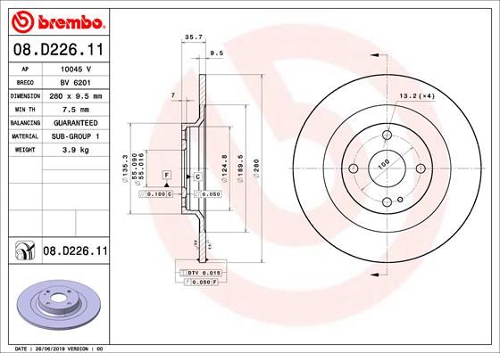BREMBO 08D22611 Fren Diski Arka Uv Coated Fiat