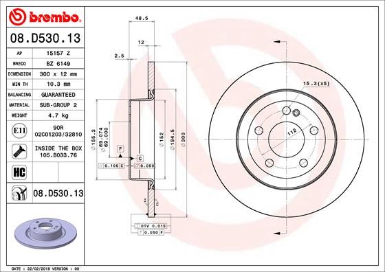 BREMBO 08D53013 Fren Diski Arka Mercedes C-Class W205 S205 C205 A205