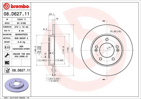 BREMBO 08D62711 Fren Diski Arka Uv Coated Hyundai
