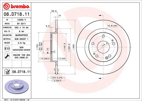 BREMBO 08D71811 Arka Fren Diski Dolu Tip Honda Civic 1.5l L15b7 Fk7 Kasa 17-> / Civic 1.6l N16a1 Fc8 Kasa 18-> / Civic 1.5l L15bb Rs Model Fc1 Kasa 17-> 282 Çap X 5 Bijon - Adet Disk Fiyatıdır