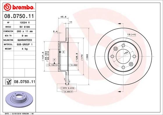 BRE-08.D750.11 Fren Diski Arka Uv Coated Lada