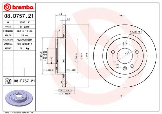 BREMBO 08D75721 Arka Fren Aynasi Insignia B 2017 >> 16 İnç 288x12x5dl Dolu