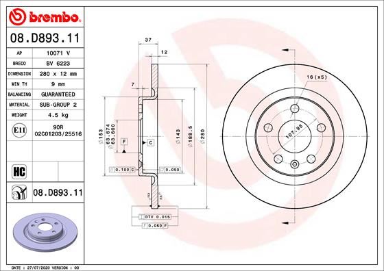 BREMBO 08D89311 Arka Fren Aynasi Volvo Xc40 2017 >2020 > Cap 280 X5 Bjn