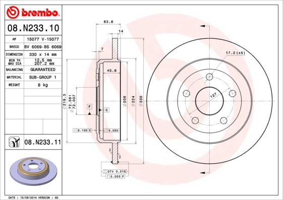 BREMBO 08N23311 Fren Disk Arka Jeep Grand Cherokee Iv 13>