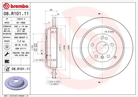 BREMBO 08R10111 Fren Diski Arka Mercedes W164 W251