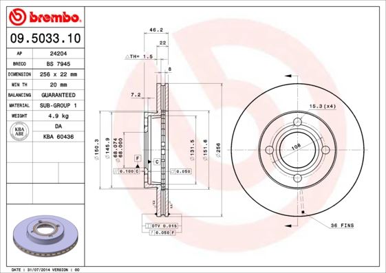 BREMBO 09503310 Fren Diski On Standard Audi