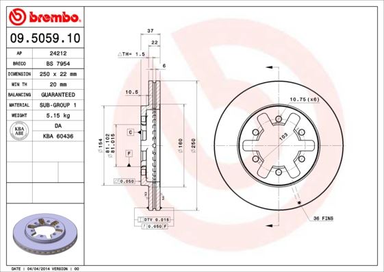 BREMBO 09505910 Ön Fren Diski Hava Kanalli Nissan Pick Up 2.5l 2.7l 720 D21 4x2 85-92 250 Çap X 6 Bijon - Adet D Isk Fiyatıdır