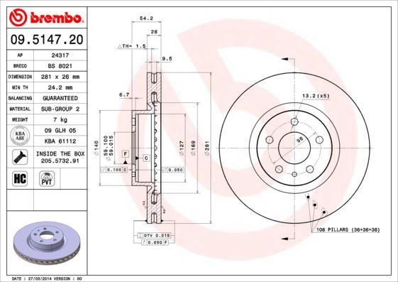 BREMBO 09514720 Fren Diski On Standard Lancia