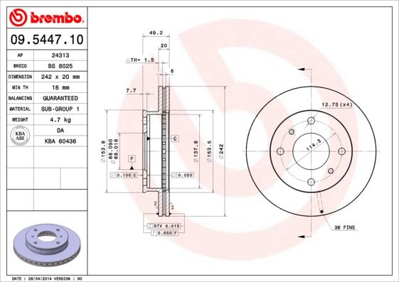 BREMBO 09544710 Fren Diski On Standard Nissan