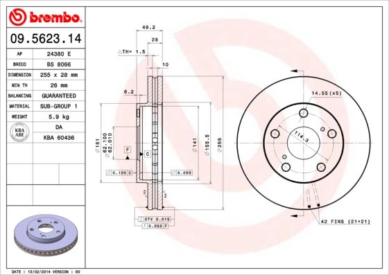 BREMBO 09562314 Fren Diski On Standard Toyota