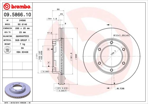 BREMBO 09586610 Fren Diski On Standard Toyota