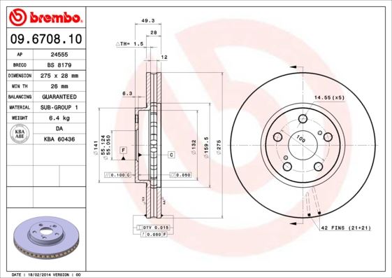BREMBO 09670810 Ön Fren Diski Hava Kanalli Toyota Avensis 2.0l 1azfse 1cdftv Azt220 Cdt220 Arka Frenler Disk Tipi İse 00-02 275 Çap X 5 Bijon - Adet Disk Fiyatıdır