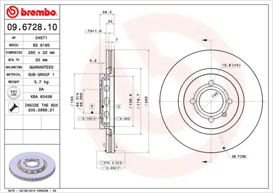 BREMBO 09672810 Ön Fren Aynasi Golf Ii-Passat 1.8 88-96 -Seat Cordoba-Ibiza-Toledo 93-02 280x22x4dlxhavali